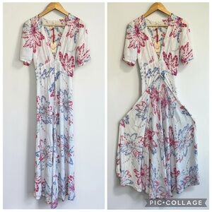 RAGA Anthropologie Maxi Top Duster Daisy Daze Floral Button Boho Slit Sample S